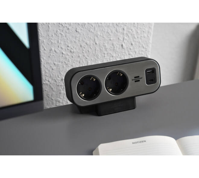 Stekkerdoos Brennenstuhl bureau Estilo 10vdig incl 1 USB C, 1 USB A, 2m zi/zw