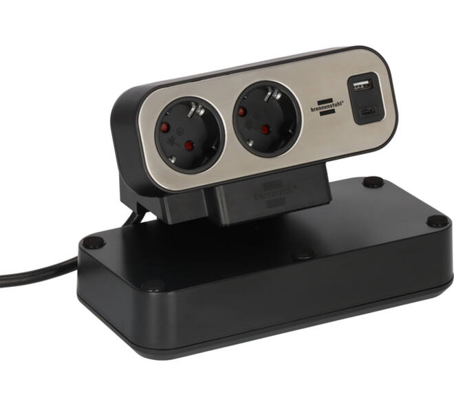 Stekkerdoos Brennenstuhl bureau Estilo 10vdig incl 1 USB C, 1 USB A, 2m zi/zw
