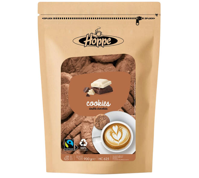 Koekjes Hoppe Cookies fairtrade double chocolate circa 125stuks