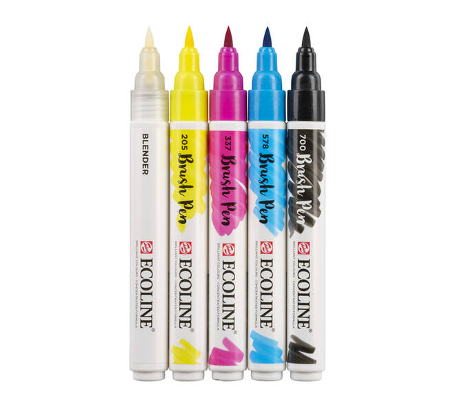 Brushpen Talens Ecoline set à 5 stuks primair