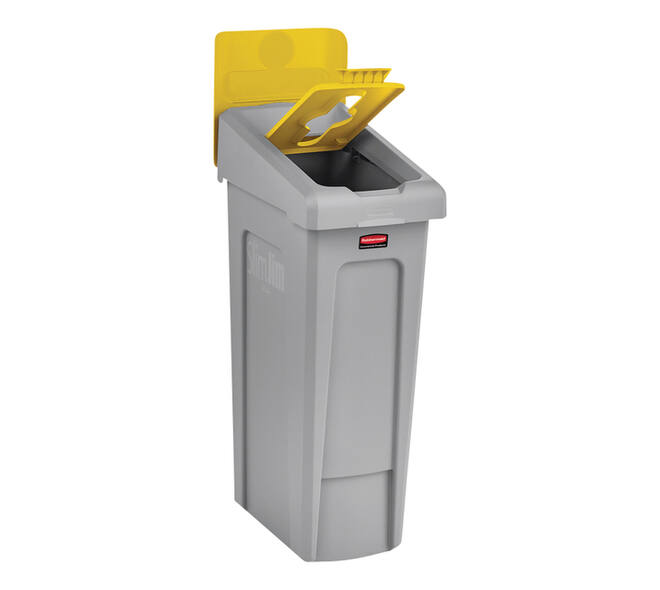 Deksel Rubbermaid Slim Jim Recyclestation inwerpopening voor gemengde recycling geel