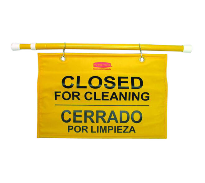 Waarschuwingsvlag hangend meertalig closed for cleaning geel