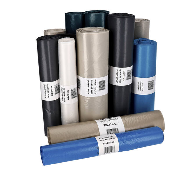 Afvalzak Cleaninq 70x110cm HDPE recycled T25 120L transparant rol à 20 stuks