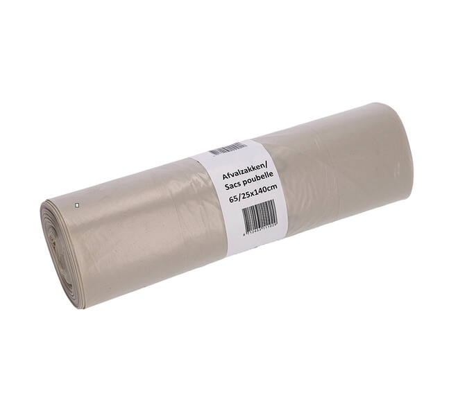 Afvalzak Cleaninq 65/25x140cm LDPE recycled T70 240L transparant rol à 10 stuks