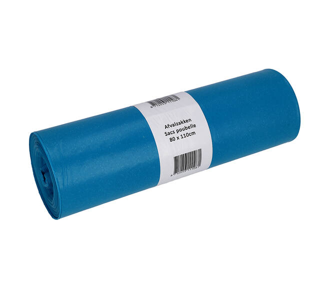 Afvalzak Cleaninq 80x110cm LDPE recycled T60 140L blauw rol à 20 stuks