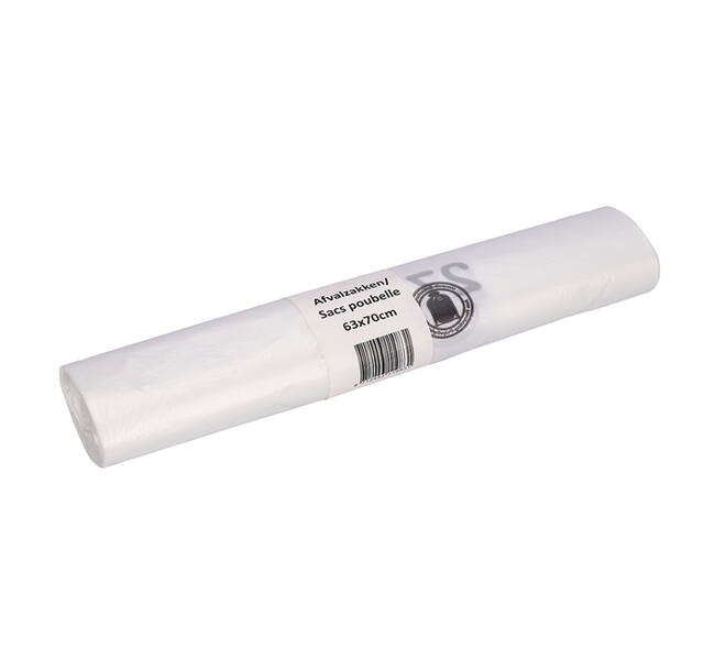 Afvalzak Cleaninq 63x70cm HDPE recycled T15 50L transparant rol à 25 stuks