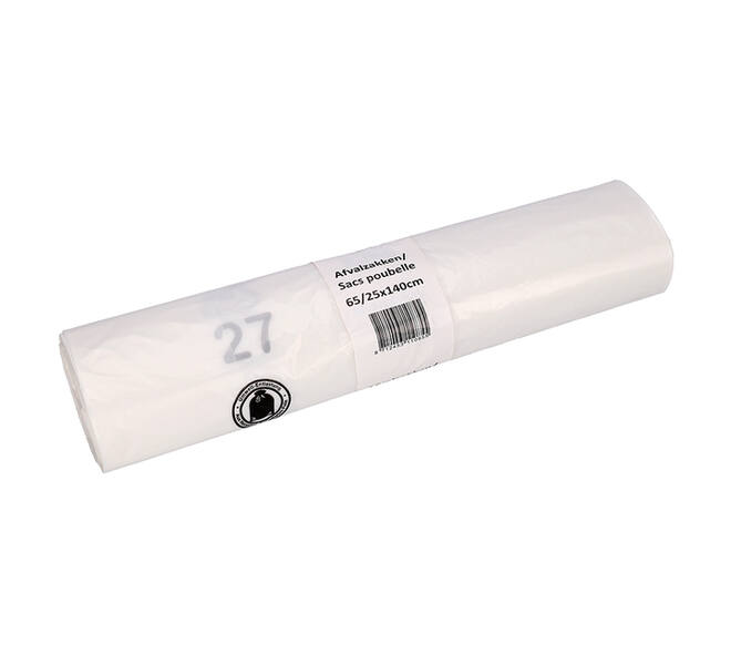 Afvalzak Cleaninq 65/25x140cm HDPE recycled T25 240L transparant rol à 10 stuks