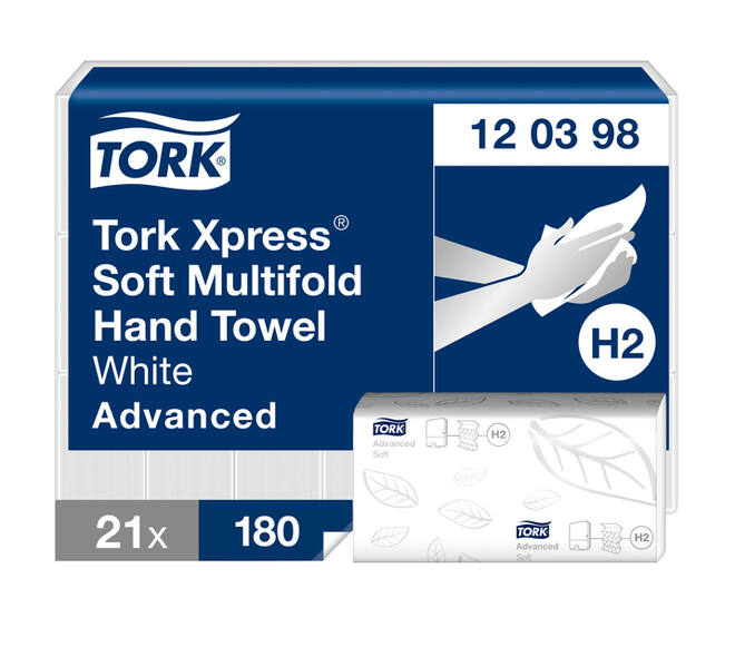 Handdoek Tork H2 Xpress Advanced multifold 2-laags 212x255mm 21x180 vel wit 120398