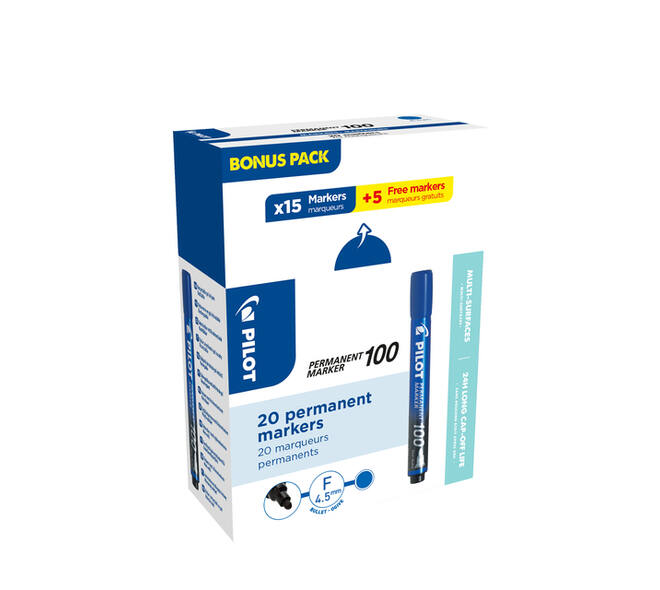 Viltstift PILOT 100 rond fijn blauw doos à 15+5 gratis