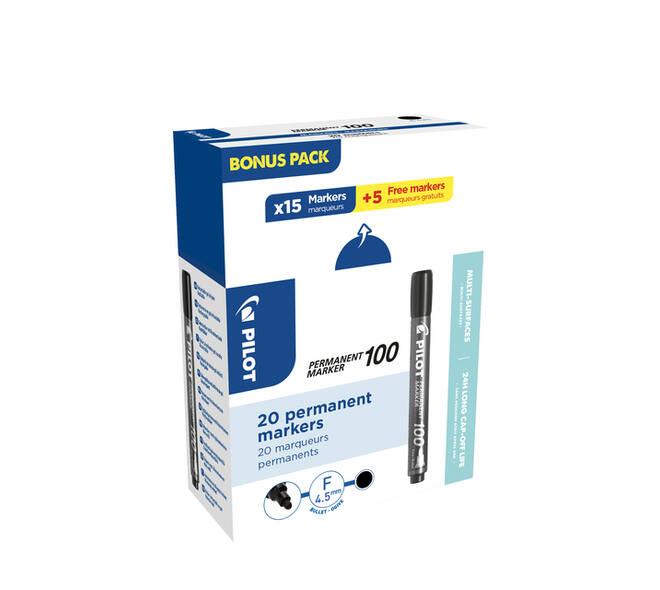 Viltstift PILOT 100 rond fijn zwart doos à 15+5 gratis