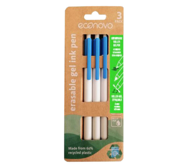 Gelschrijver Econovo uitwisbaar fijn blauw blister à 3 stuks