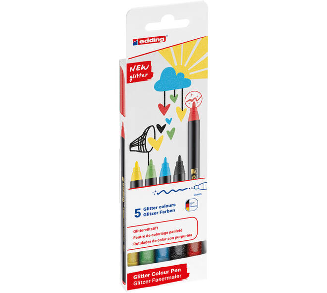 Fineliner edding 1200 fijn glitter assorti set à 5 stuks