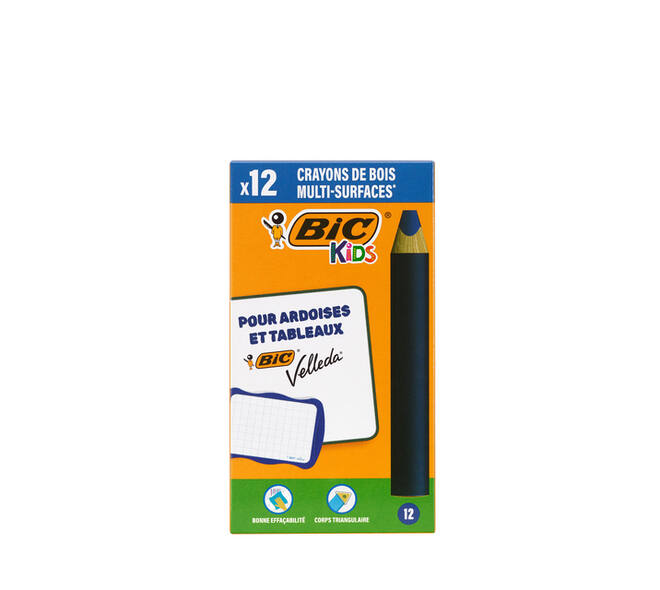 Whiteboardpotlood BicKids Multi Surface blauw doos à 12 stuks