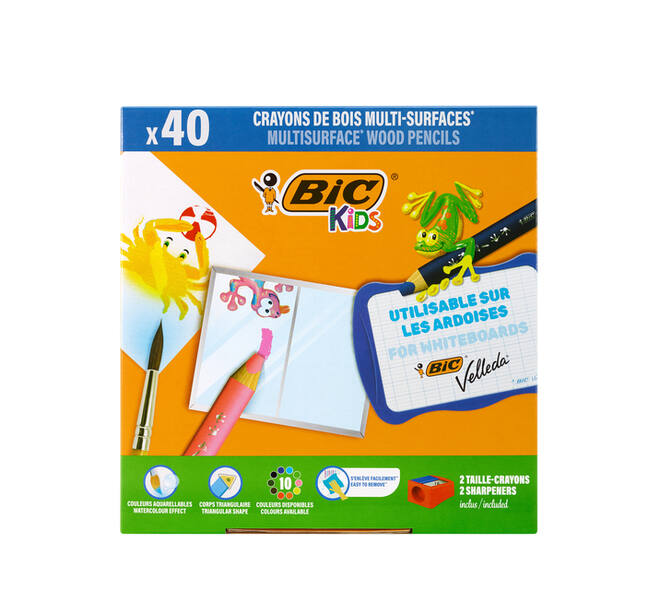 Kleurpotloden Bickids Multi Surface + 2 puntenslijpers ass 10kl 40st