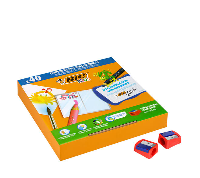 Kleurpotloden Bickids Multi Surface + 2 puntenslijpers ass 10kl 40st