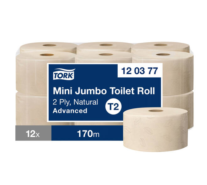 Toiletpapier Tork T2 Advanced jumbo klein 2-laags 170m naturel 120377