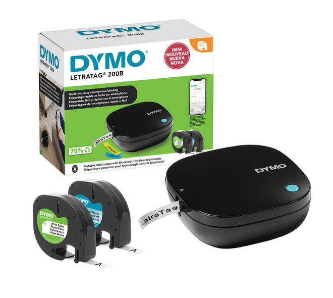 Labelprinter Dymo LetraTag 200B draagbaar bluetooth 12mm zwart promopack