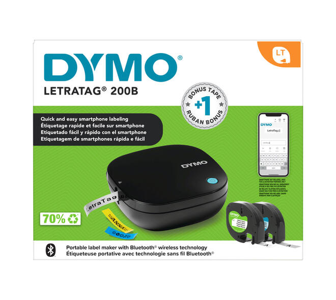 Labelprinter Dymo LetraTag 200B draagbaar bluetooth 12mm zwart promopack