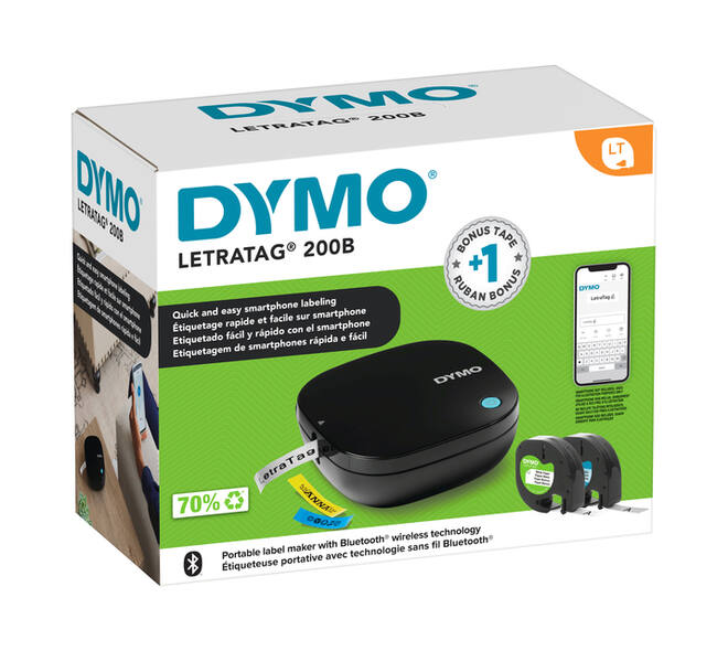Labelprinter Dymo LetraTag 200B draagbaar bluetooth 12mm zwart promopack
