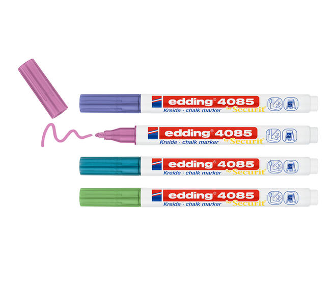 Krijtstift edding 4085 by Securit rond 1-2mm mtl assorti blister à 4st