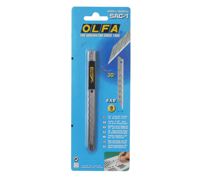 Snijmes Olfa SAC-1 9mm met metalen houder blister à 1 stuk