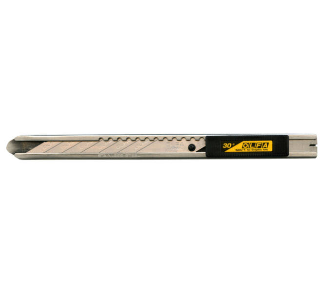 Snijmes Olfa SAC-1 9mm met metalen houder blister à 1 stuk