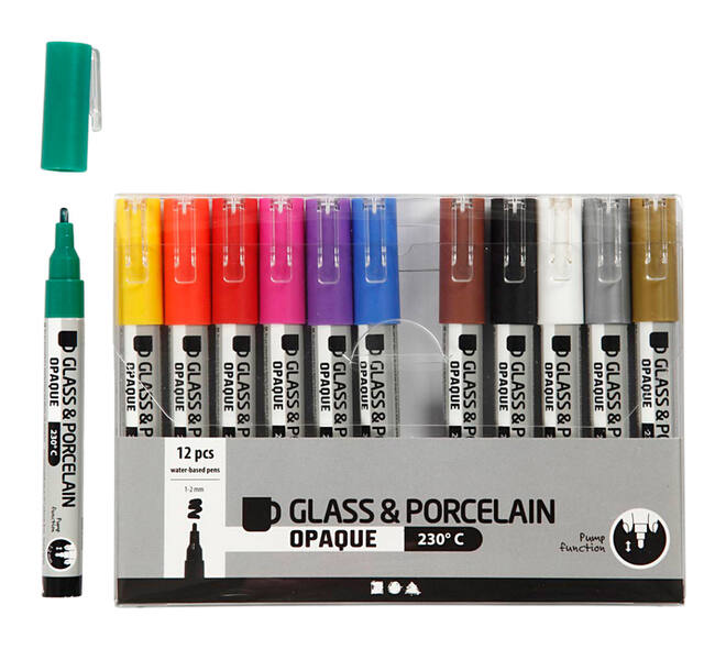 Glas- & Porseleinstiften Creativ Company 1-2mm set à 12 kleuren
