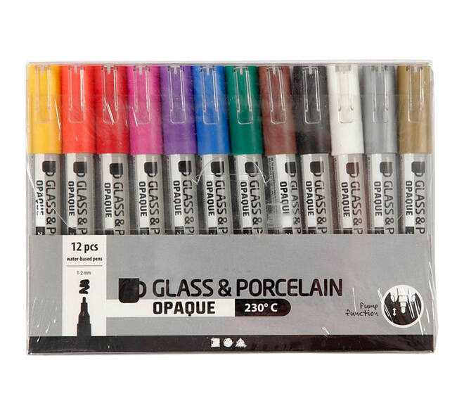 Glas- & Porseleinstiften Creativ Company 1-2mm set à 12 kleuren