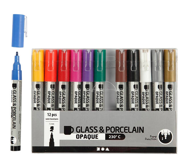 Glas- & Porseleinstiften Creativ Company 1-2mm set à 12 kleuren