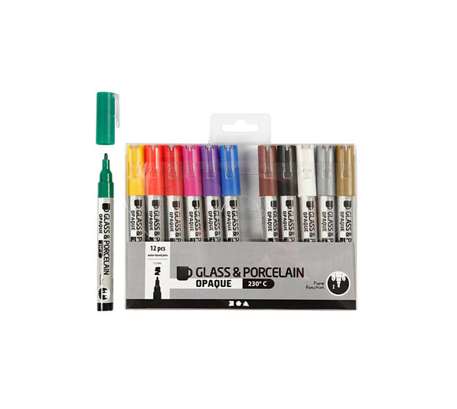 Glas- & Porseleinstiften Creativ Company 1-2mm set à 12 kleuren