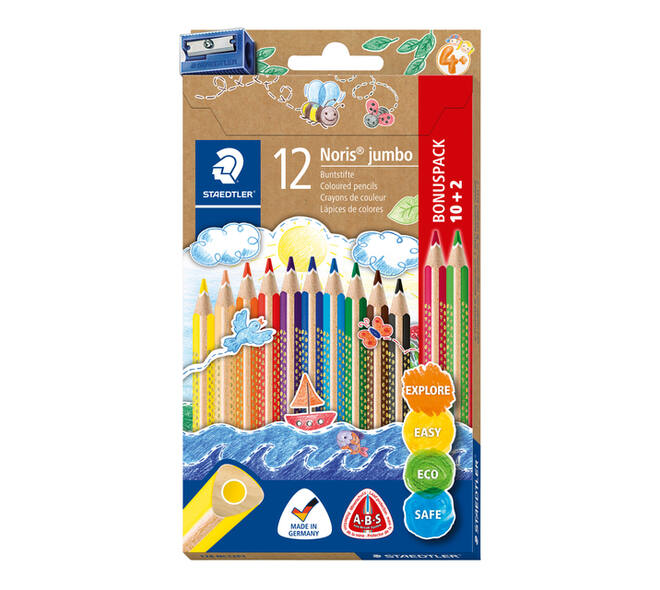 Kleurpotloden Staedtler Noris jumbo set à 10+2 kleuren gratis