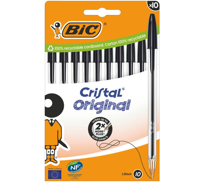 Balpen Bic Cristal medium zwart blister à 10 stuks