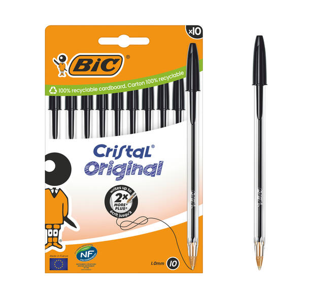 Balpen Bic Cristal medium zwart blister à 10 stuks