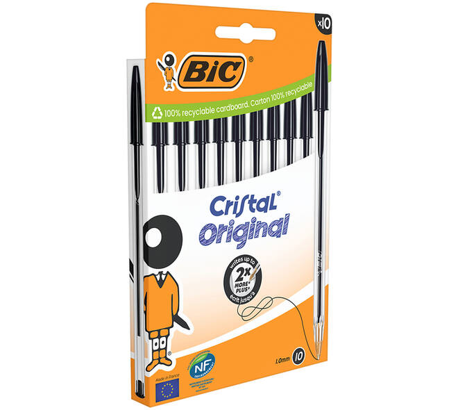 Balpen Bic Cristal medium zwart blister à 10 stuks