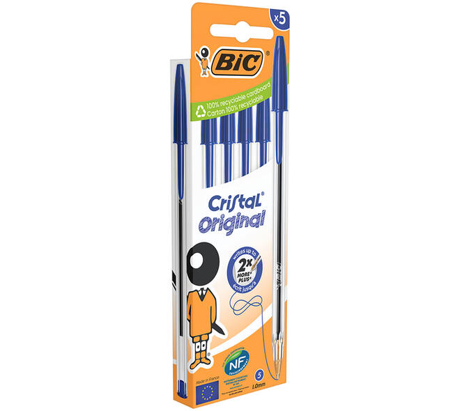 Balpen Bic Cristal medium blauw blister à 5 stuks