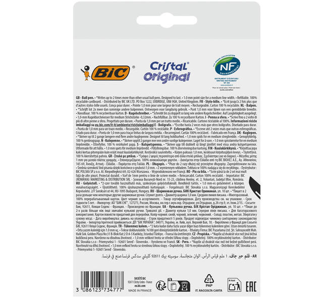 Balpen Bic Cristal medium assorti blister à 8+2 gratis