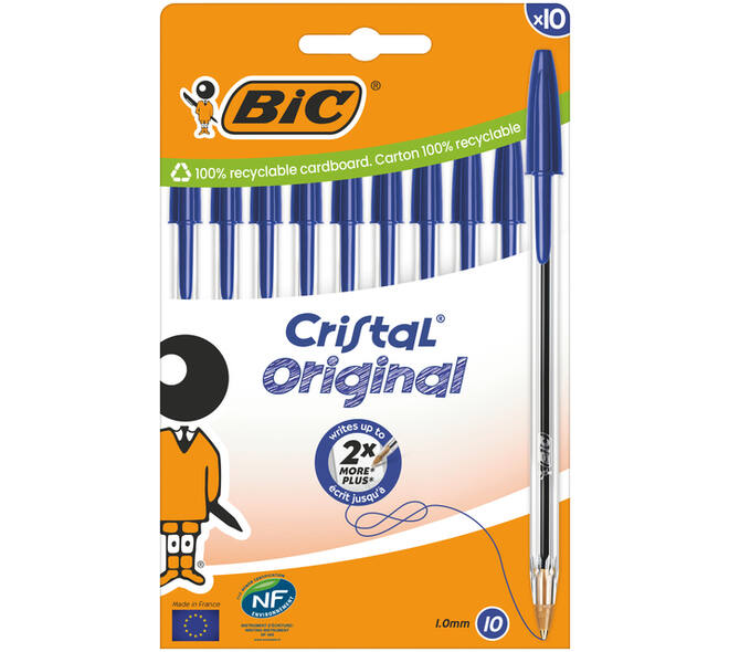 Balpen Bic Cristal medium blauw blister à 10 stuks