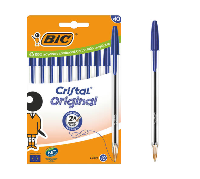 Balpen Bic Cristal medium blauw blister à 10 stuks