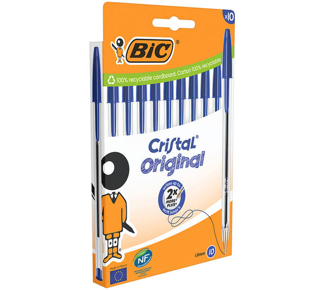Balpen Bic Cristal medium blauw blister à 10 stuks