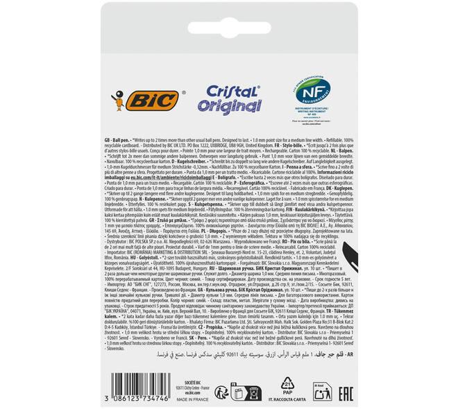 Balpen Bic Cristal medium blauw blister à 10 stuks
