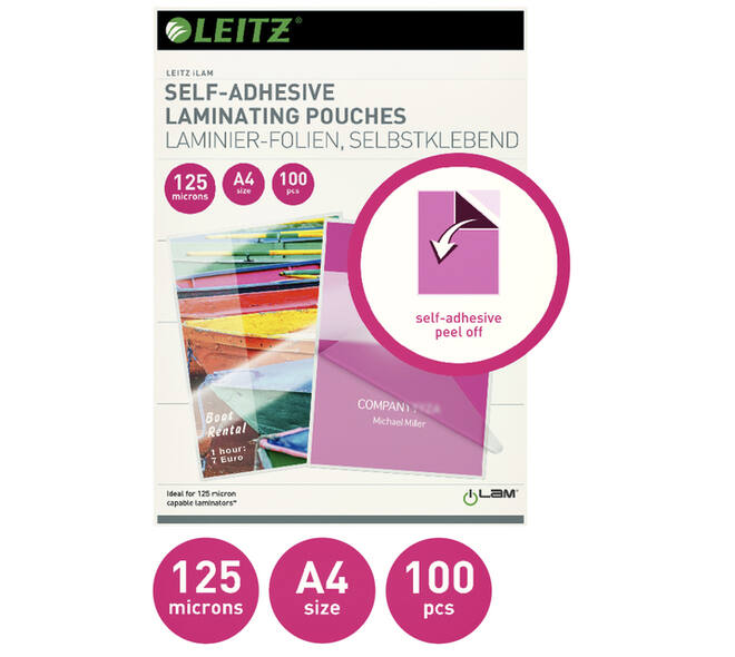 Lamineerhoes Leitz iLAM A4 zelfklevend 2x125micron EVA 100 stuks