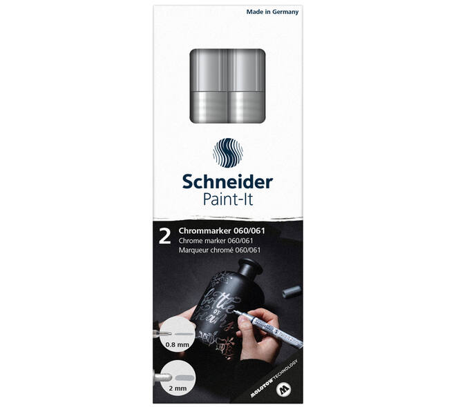 Viltstift  Schneider Paint-it 060 - 061 2.0mm en 0.8mm mtl chrome 2st