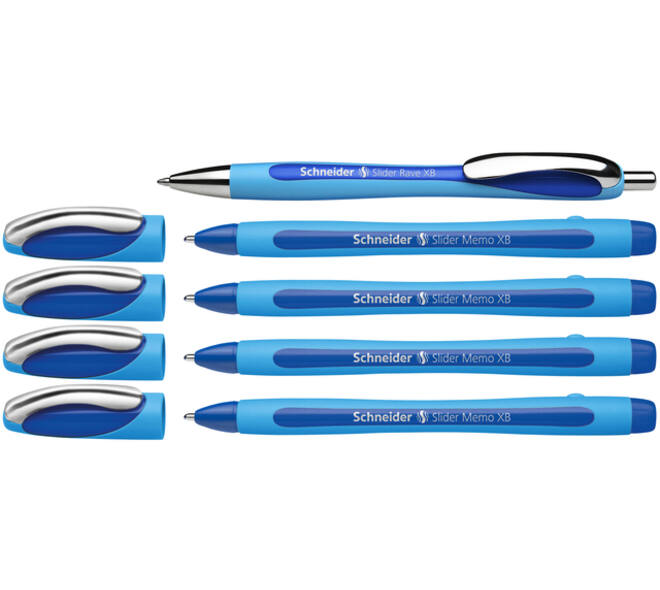 Balpen Schneider Slider Memo XB  blauw 4st + 1 gratis Slider balpen