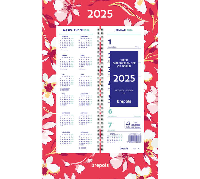 Weekkalender 2027 Brepols 190x130 7dagen/1pagina spiraal Fantasie ass