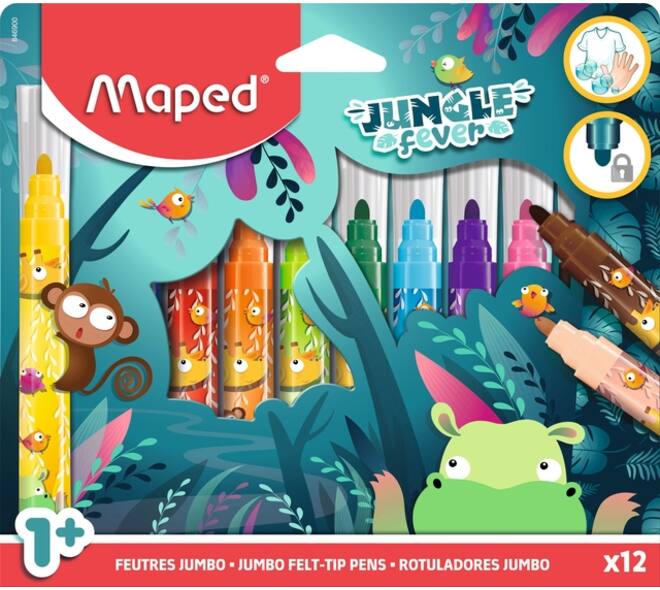 Viltstift Maped Jungle Fever Jumbo set à 12 kleuren