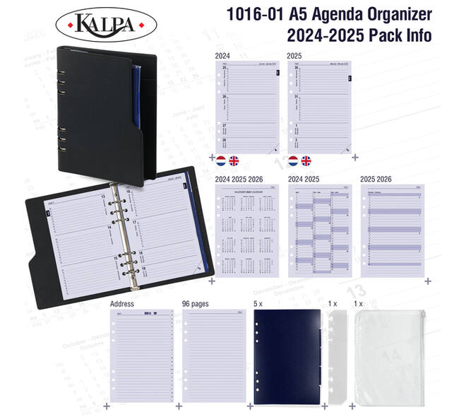 Organizer Kalpa Clipbook A5 inclusief agenda 2026-2027 7dagen/2pagina's nerf zwart