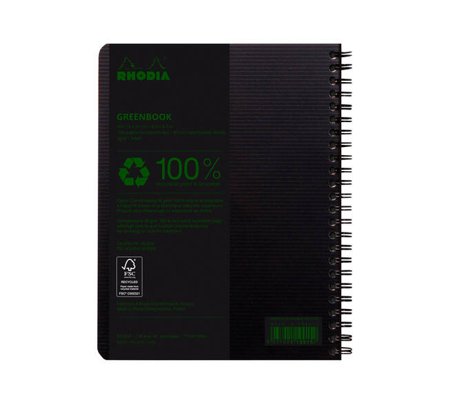 Notitieboek Rhodia Greenbook A5 lijn 6-gaats 180 pagina's 90gr zwart
