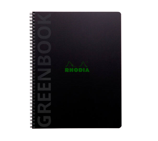 Notitieboek Rhodia Greenbook A4+ lijn 4-gaats 180 pagina's 90gr zwart