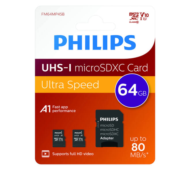 Geheugenkaart Philips micro SDXC Class 10 UHS-I U1 64GB 2 stuks