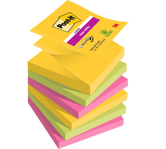 Memoblok Post-it 3M Z-Note R330 Super Sticky 76x76mm Carnival 6 stuks